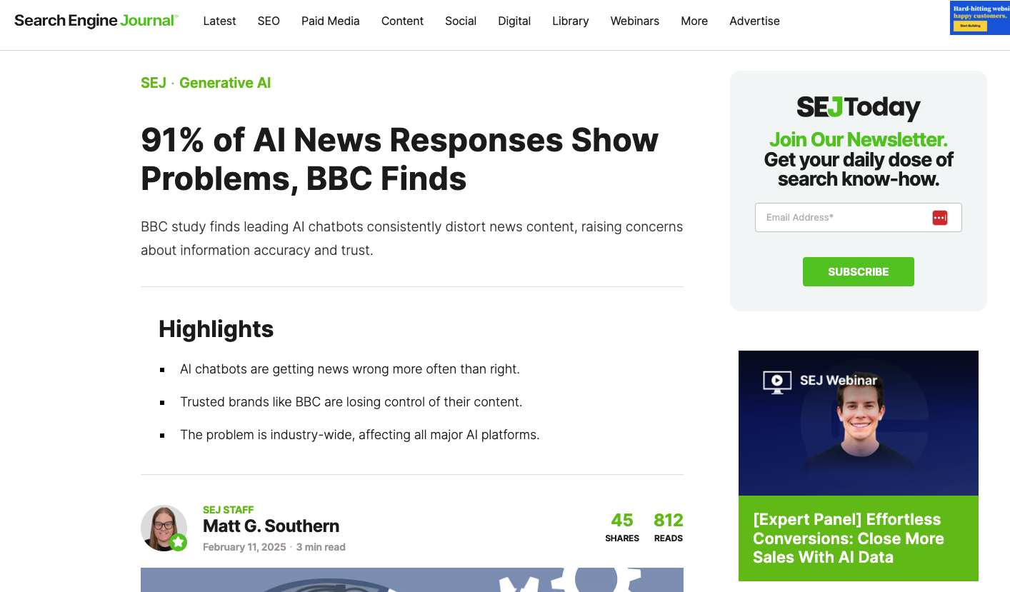 91% of ai news responses show problems