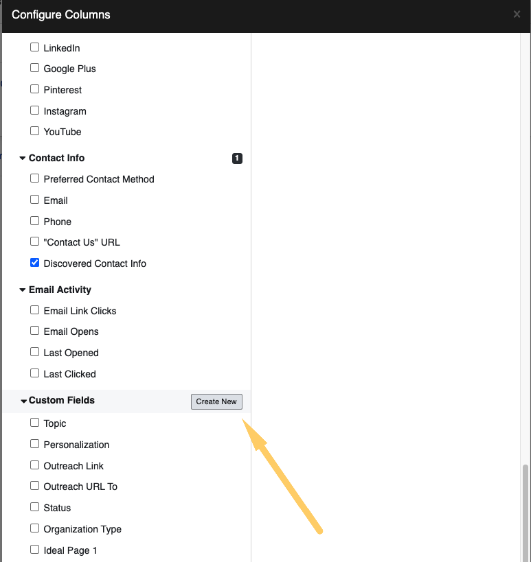 screenshot showing where to click when configuring columns