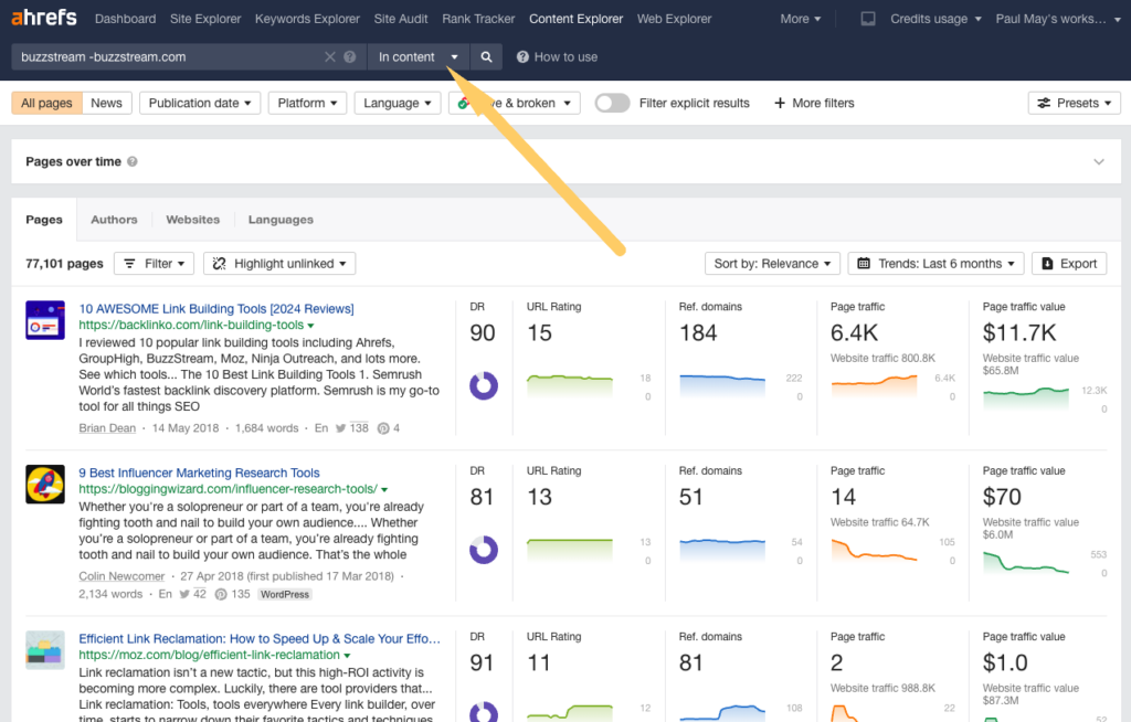 ahrefs - content explorer