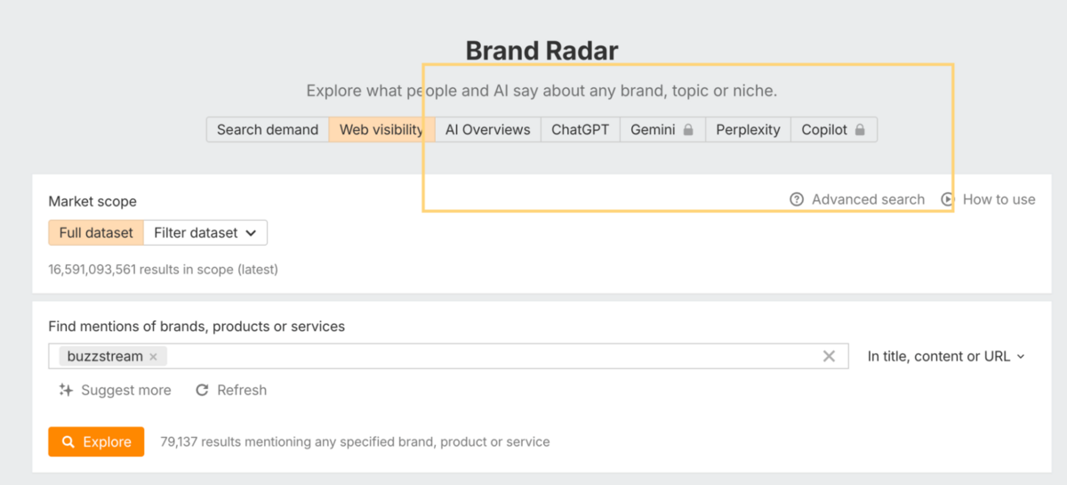 brand radar does AI Overviews, ChatGPT, Gemini, Perplexity, copilot