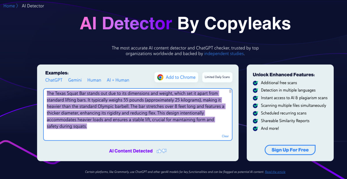 copyleaks detected ai