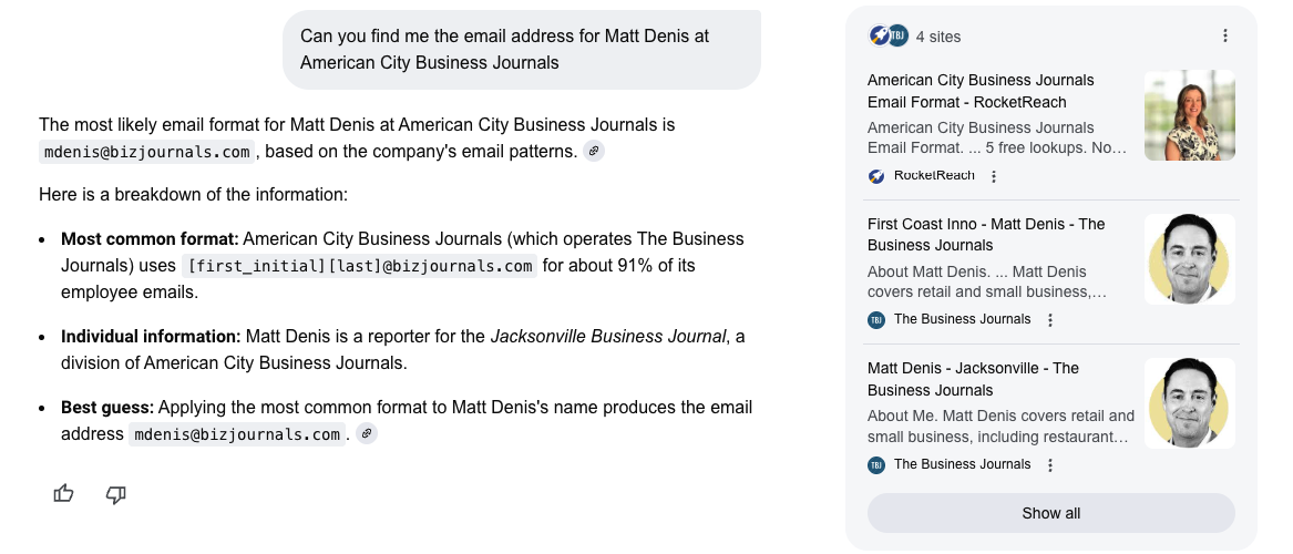can you find me the email address for matt denis at american city business journals