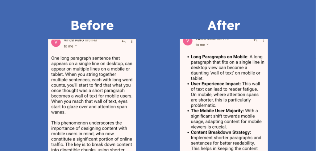 comparing a streamlined email
