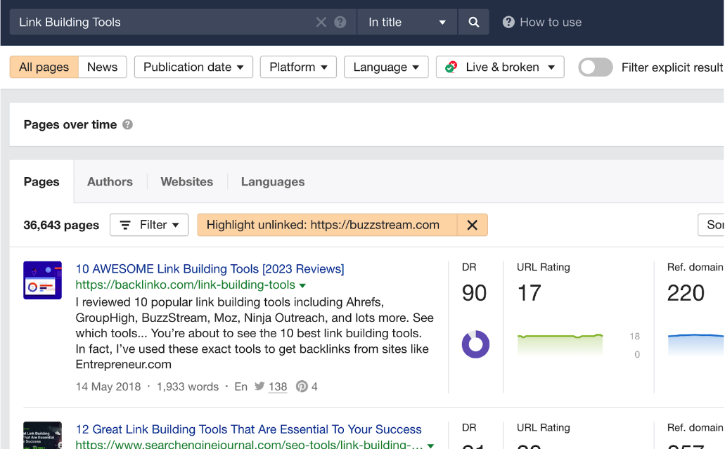 finding areas where your competitors are linked but you are not
