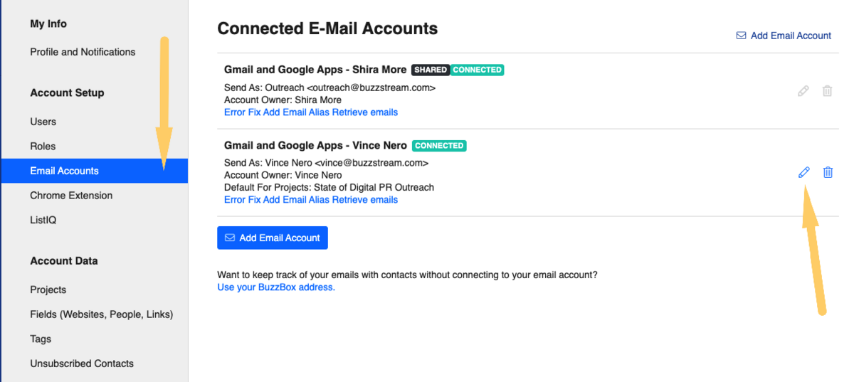 connected email accounts