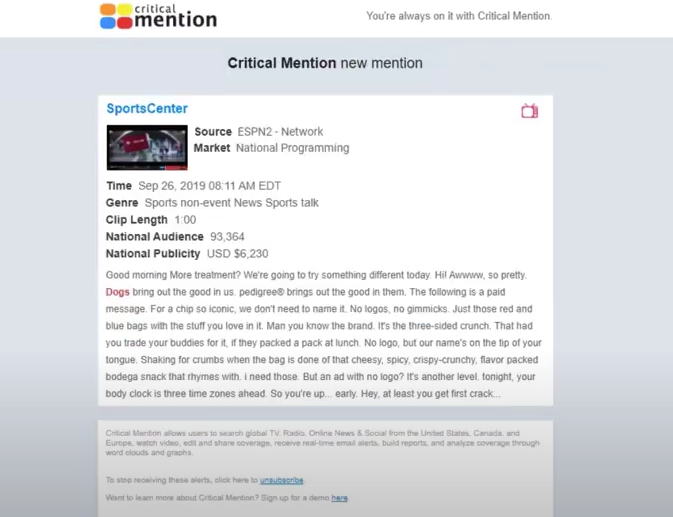 critical mention alerts with transcripts