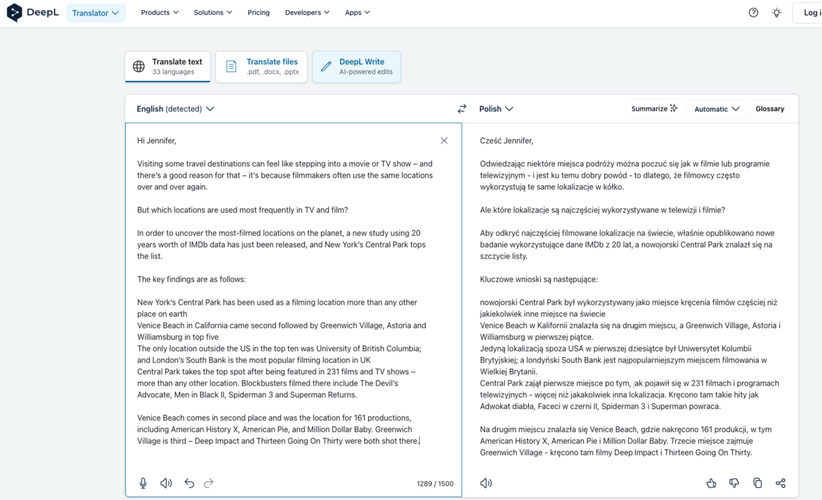 deepL translated text