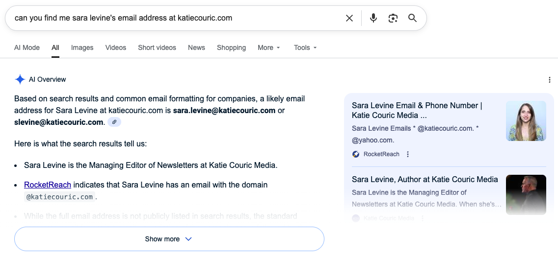 can you find me sara levine's email address