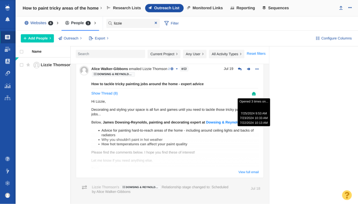 outreach list - example of outreach email