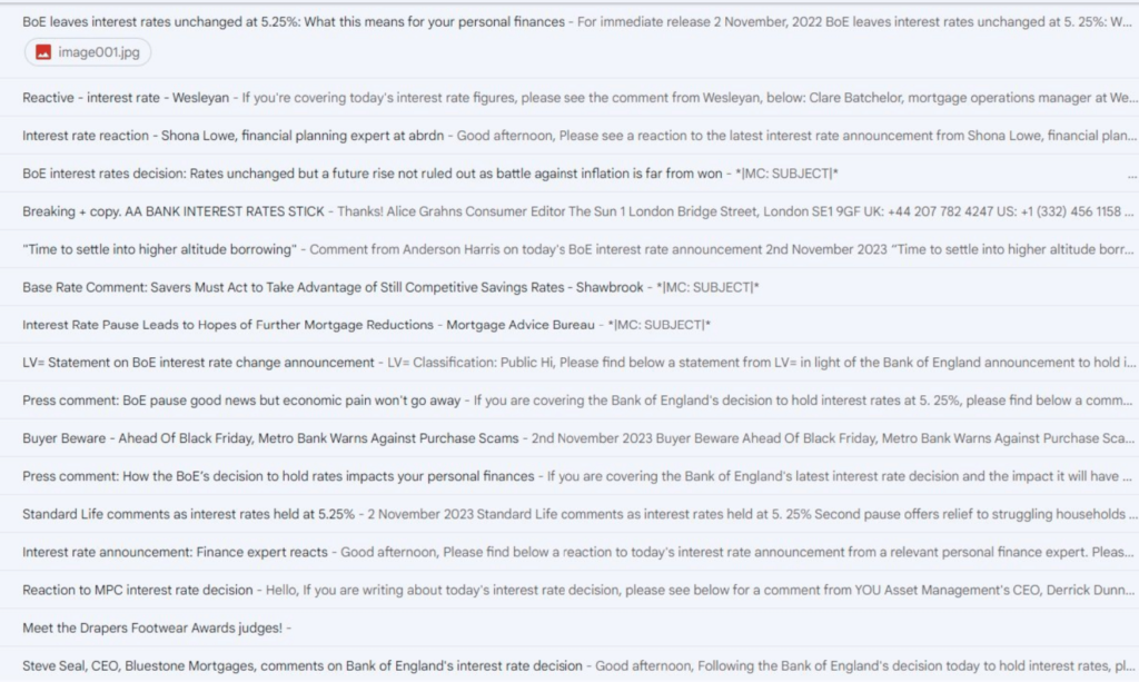 journalist's inbox screenshot