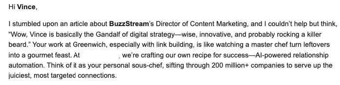 fake flattery email outreach
