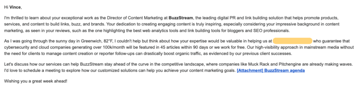 fake email personalization talking about the weather