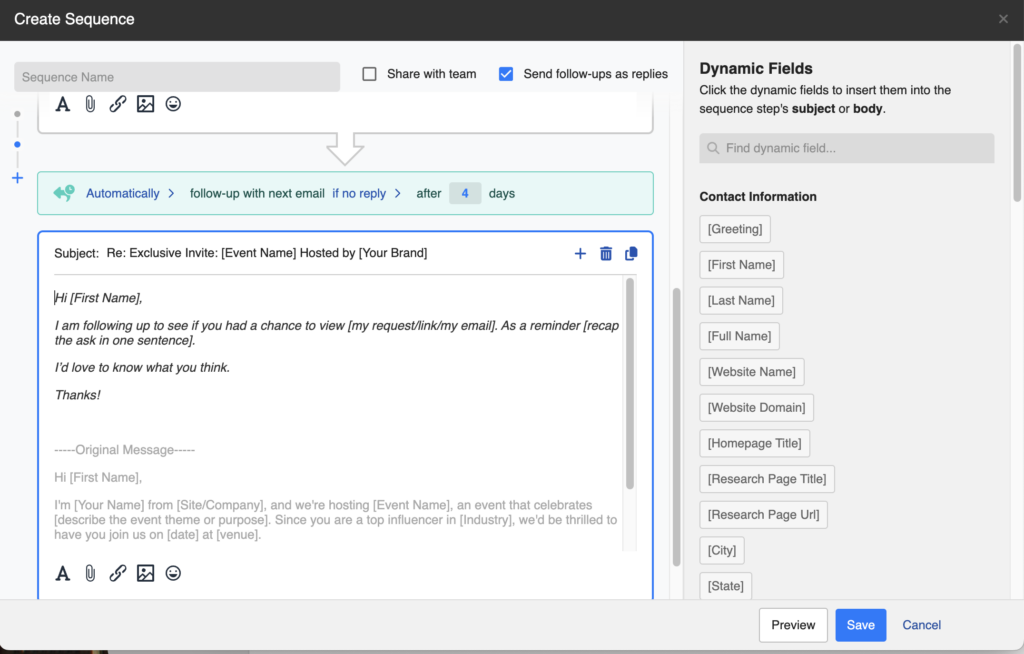 follow up email sequence in buzzstream