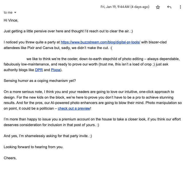 great email from someone for link insertion request