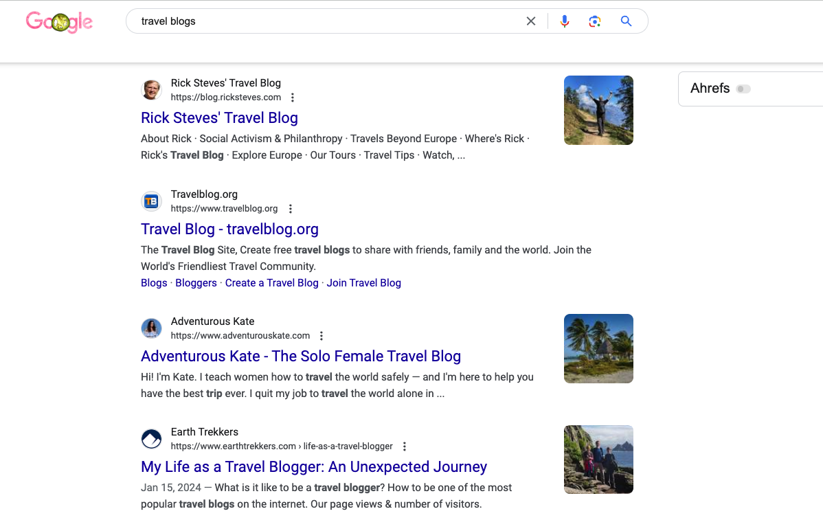 travel blogs google search