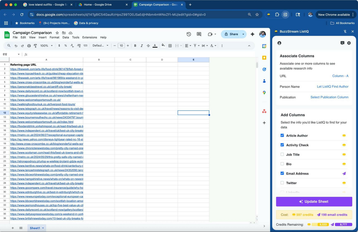 listiq url adding columns