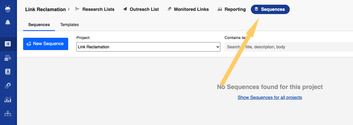 screenshot of setting up sequences