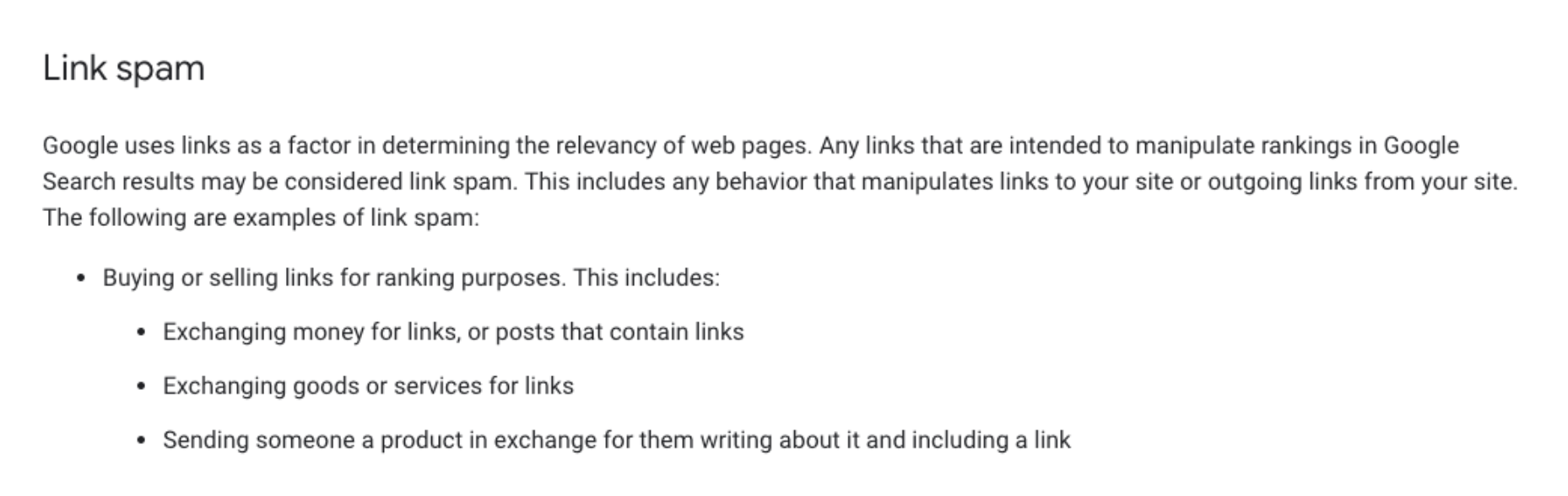 link spam policy