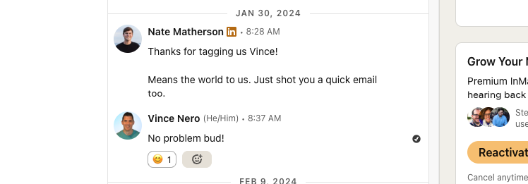 linkedin message thanking for tagging