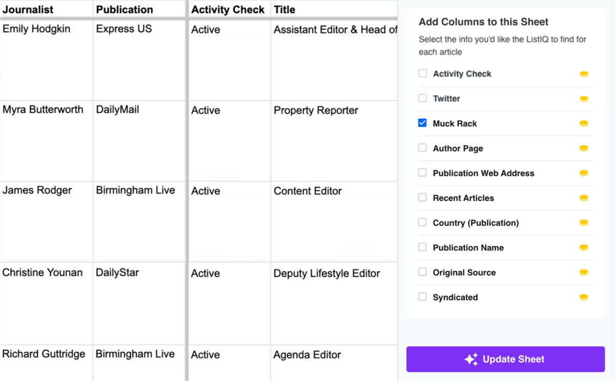 listiq google sheet output