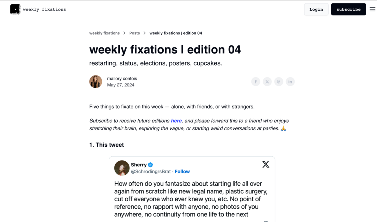 weekly fixations newsletter