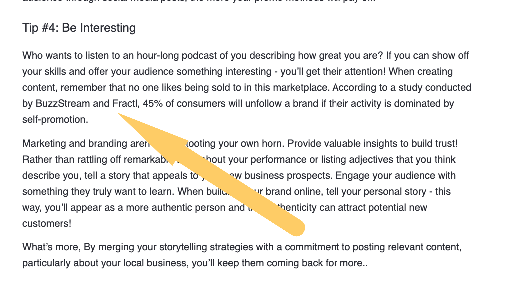 a screenshot showing where our link previously was linked