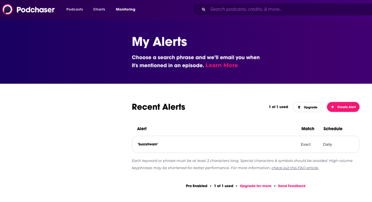 podchaser - my alerts page