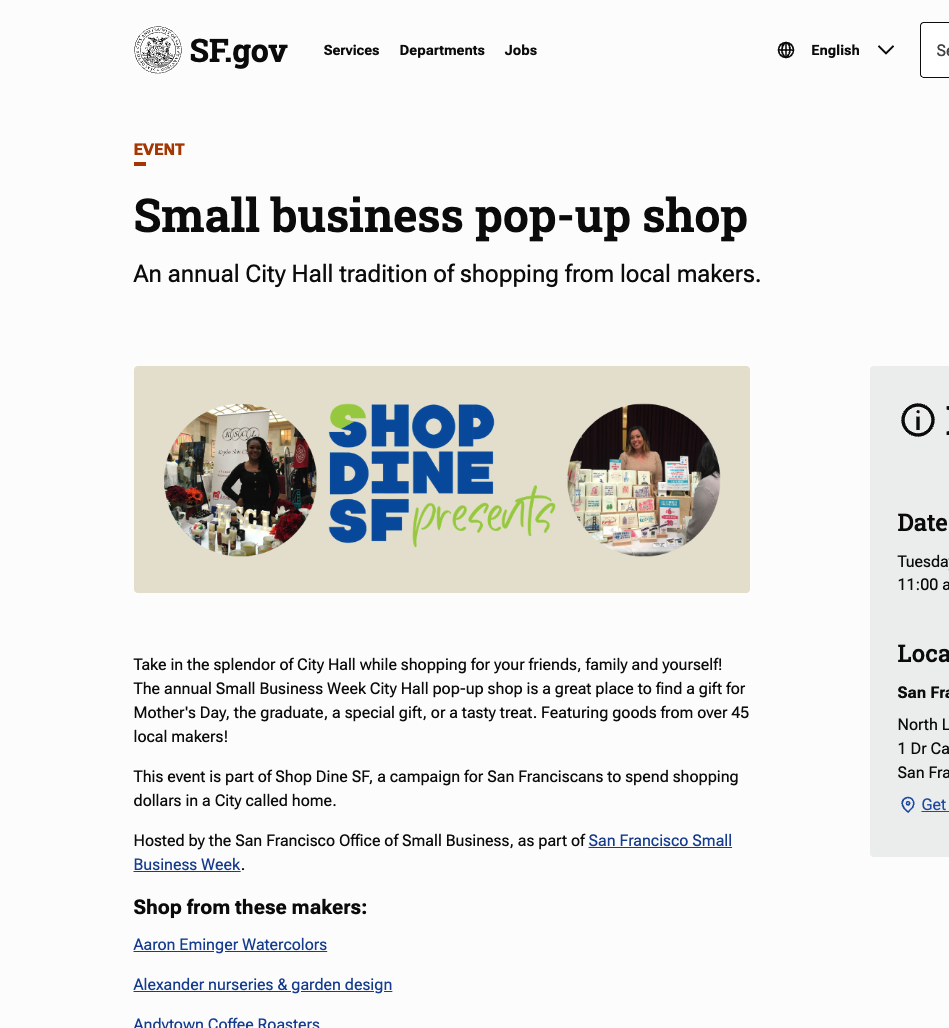 SF.gov small business pop-up shop