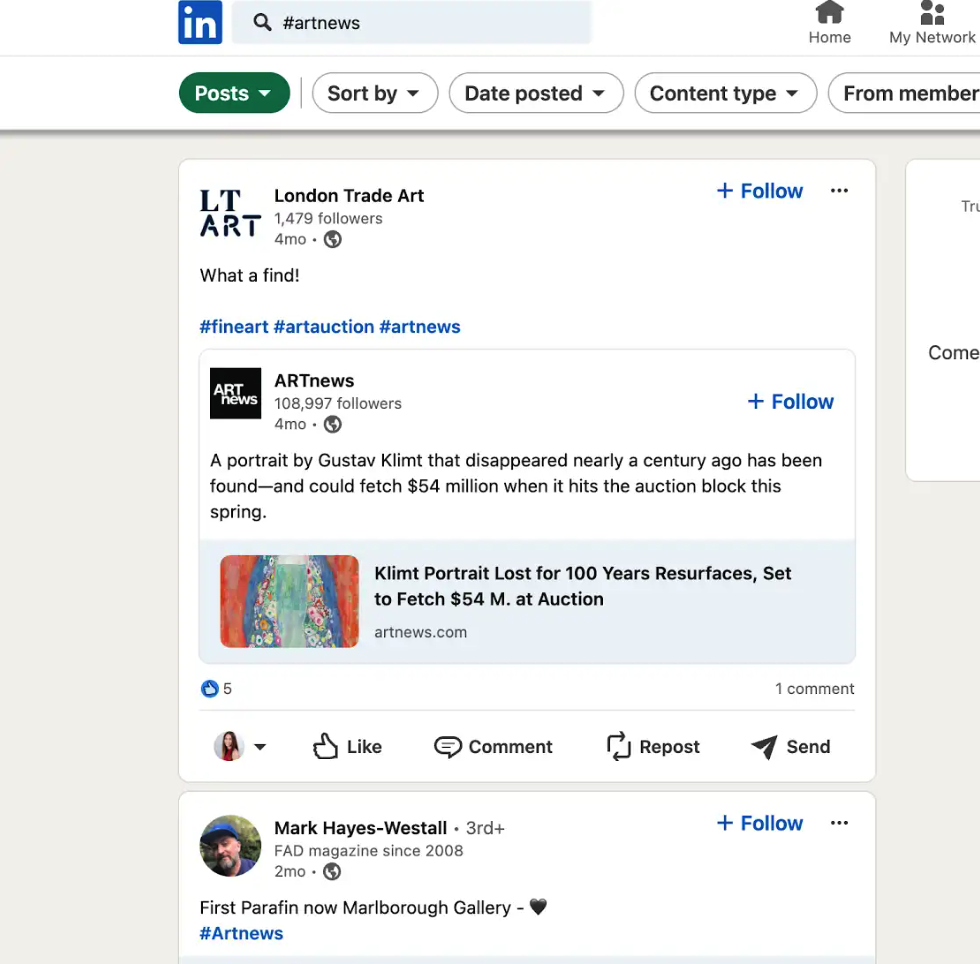 art news hashtag on linkedin