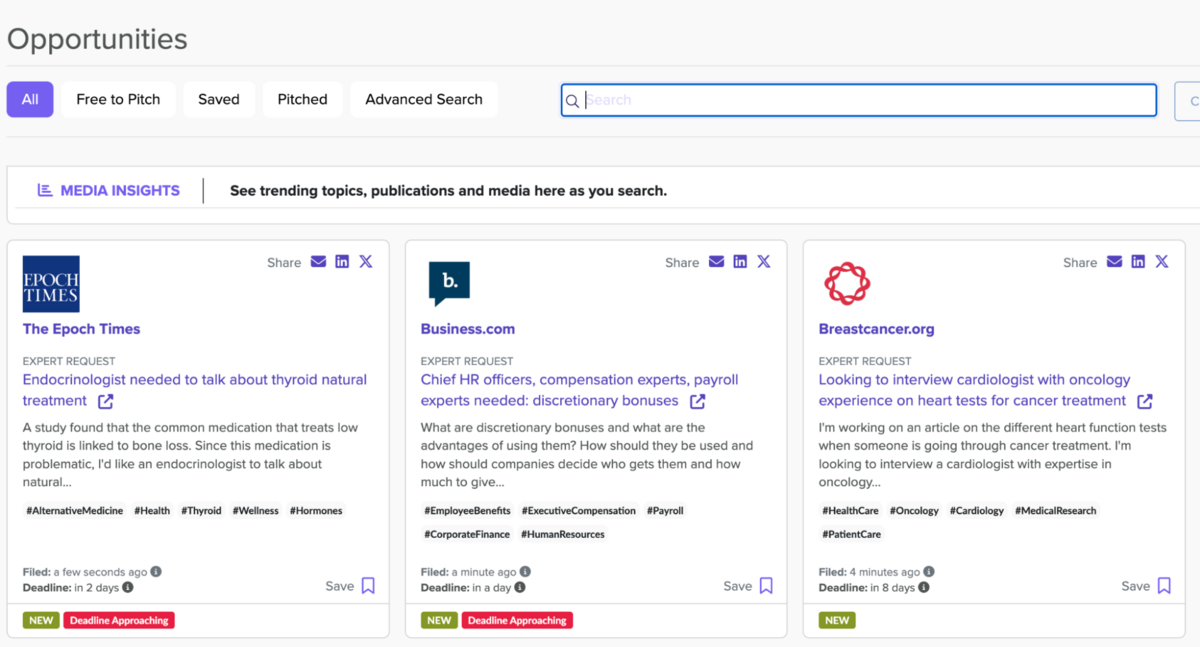 opportunities listed on qwoted