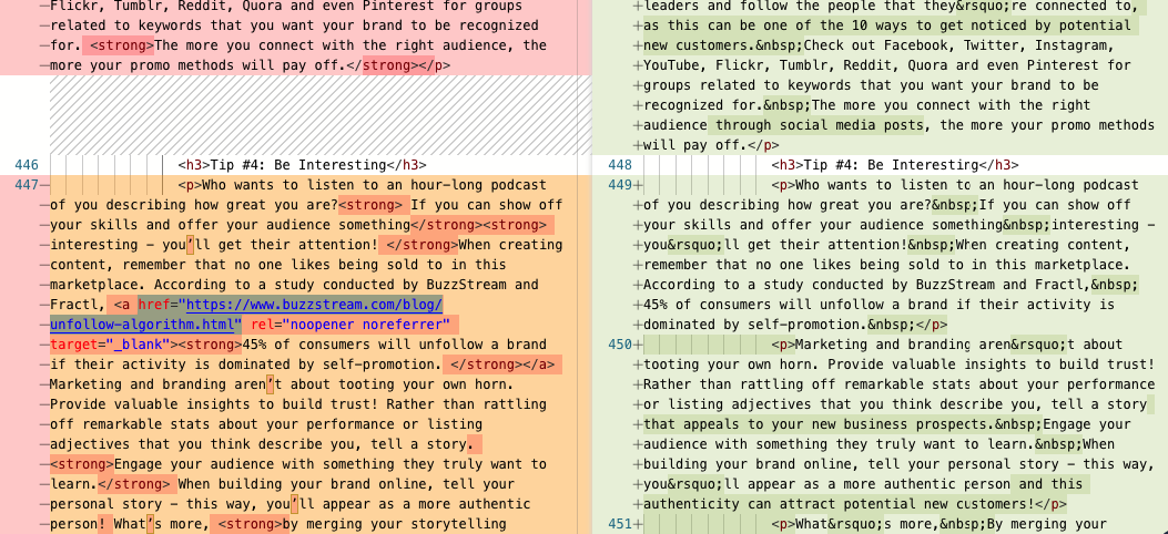 a screenshot showing the difference between the code before and after