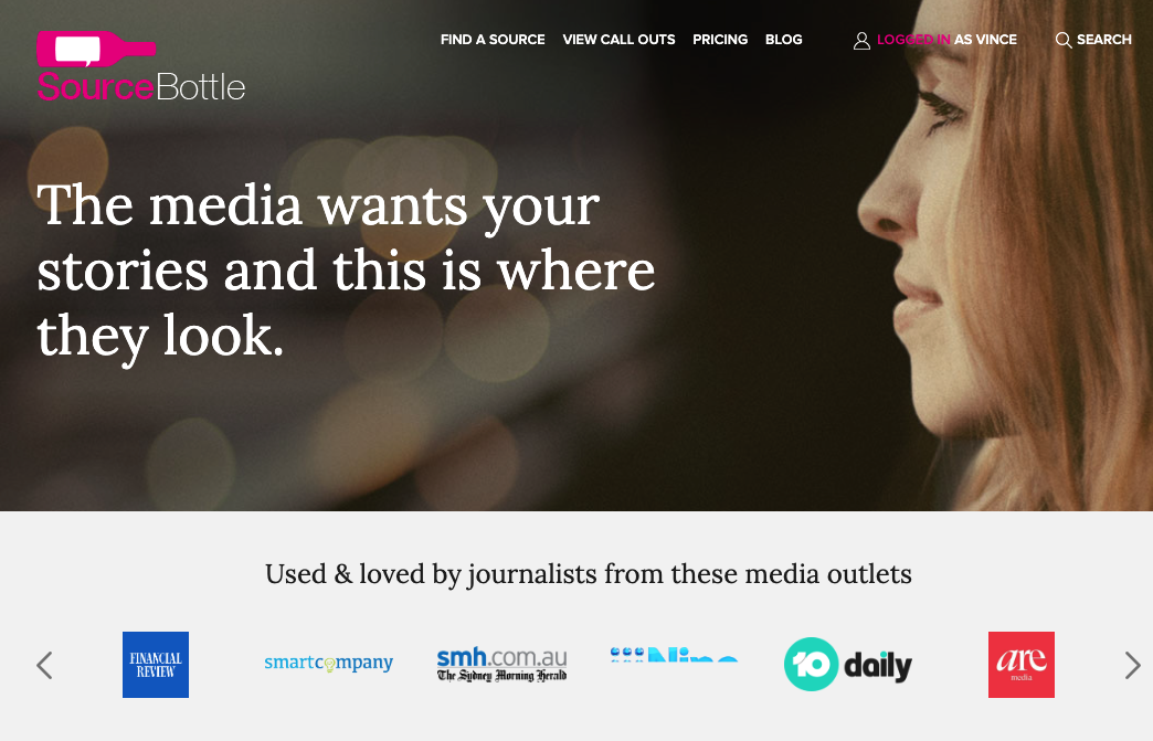 sourcebottle homepage