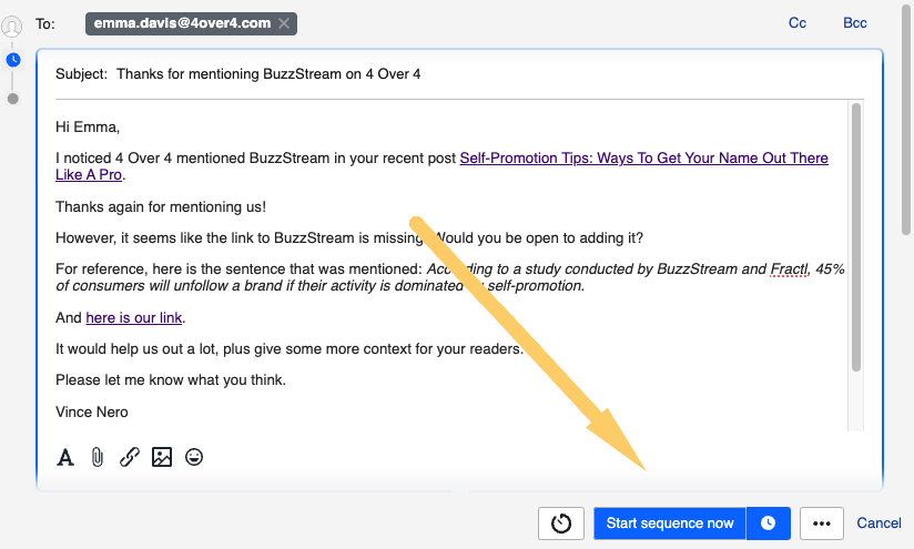 sending the sequence in the buzzmarker
