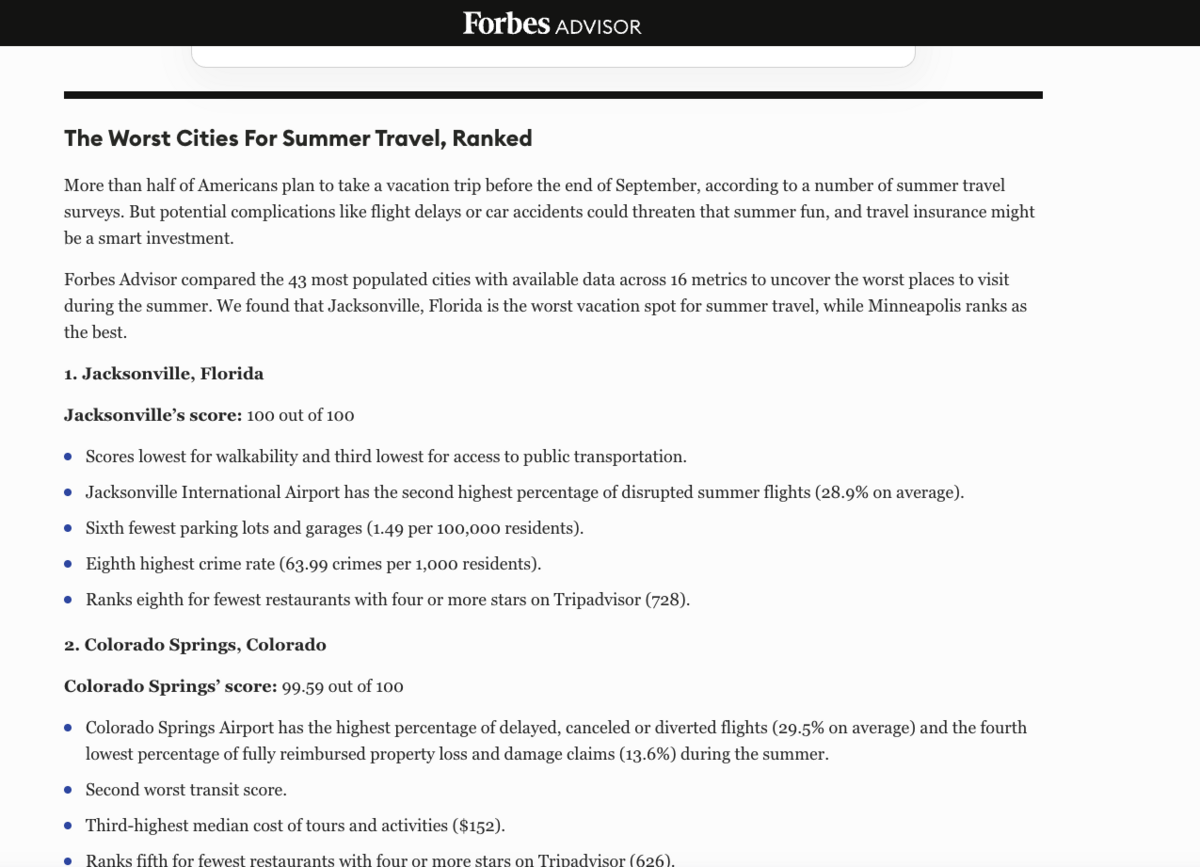 worst cities for summer travel, ranked