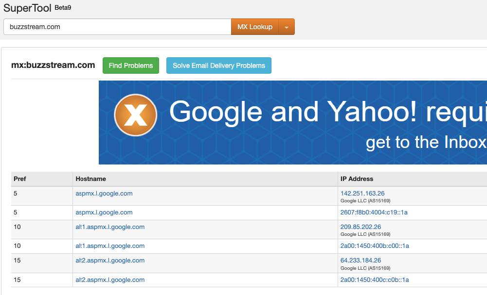 supertools show mx records