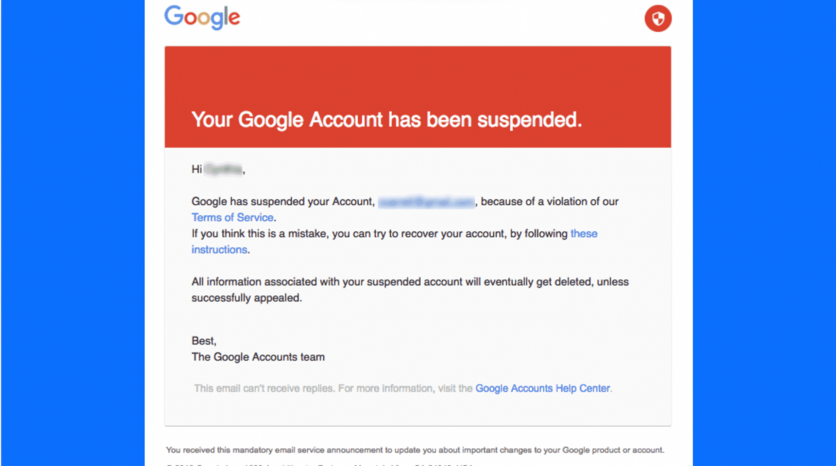 suspended from google