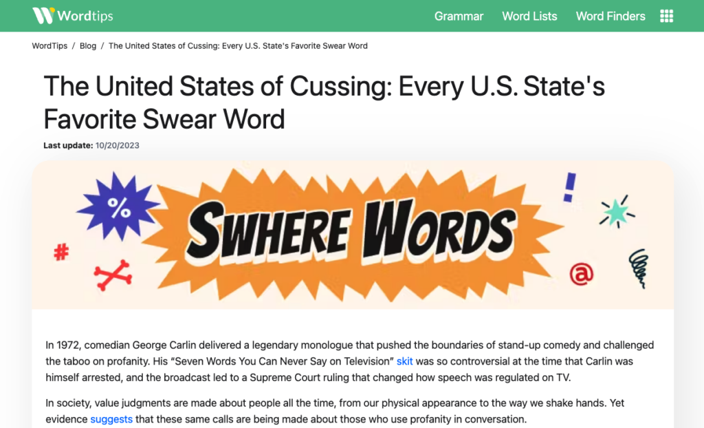 Swere words from Wordtips