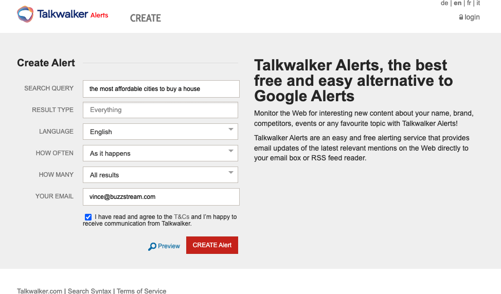 talkwalker alert setup