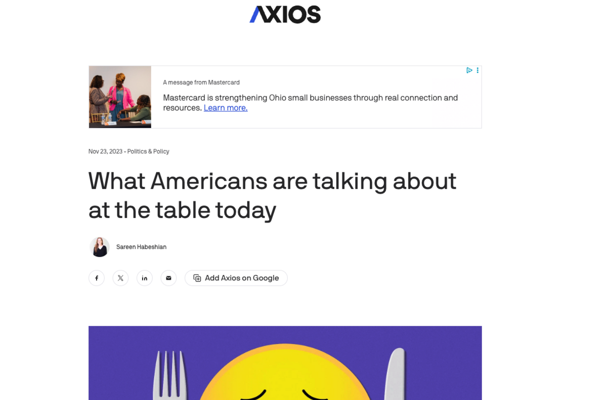 axios what americans are talking about at the table today