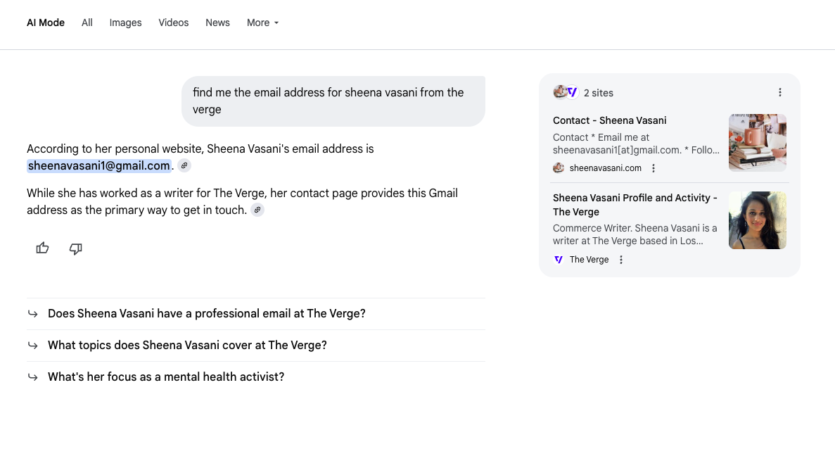 find me the email address for sheena vasani from the verge