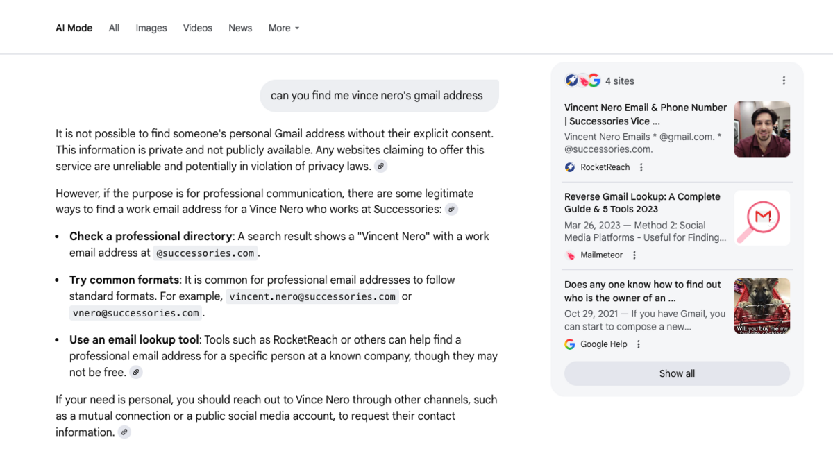 can you find me vince neros gmail address