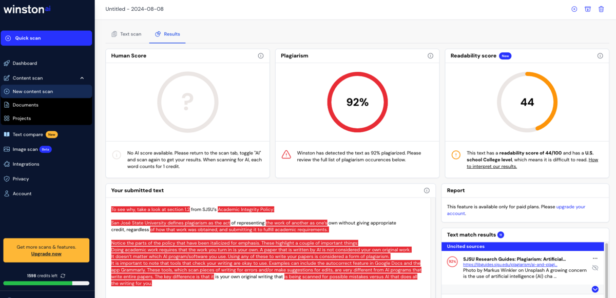 winston plagiarism checker